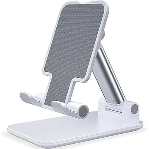 Foldable Mobile Phone Holder Stand Retractable Adjustable Cradle for iPhone 13 12 11 Pro Max X iPad and All Smartphones Adjustable Plastic Desk Desktop Tablet Universal Cell Phone Holder (White)