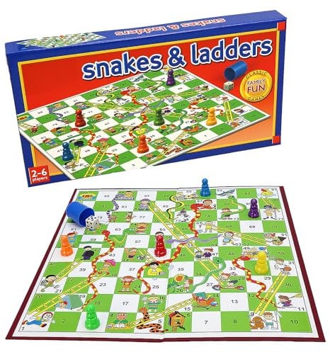 Classic Snakes & Ladders - Game for Children and Adults, Traditional Family Game, Foldable Board, Instructions Included (Snakes & Ladders)