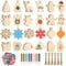 NACHLYNN 60pcs Christmas Wooden Ornaments Unfinished Wooden Slices with Colorful Bells，Watercolor Pen for Christmas Hanging Decoration (Heart)