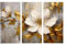 AREDE 3er Set Wandkunst Gemälde Bild Poster Schöne Blume in Weiß und Gold | 90 x 60 cm | Wandbilder Wanddekoration Home Office Wohnzimmer Schlafzimmer Dekoration | Fertig zum Aufhängen