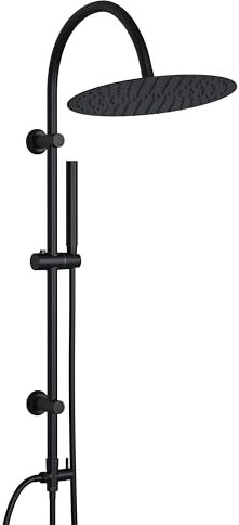 Görbach Colonna Doccia idromassaggio Colonna Doccia Acciaio Inox Senza Miscelatore Fori Muro Regolabili Doccia Colonna Con Soffione e Doccetta, asta doccia a forma di U, D30cm Nero