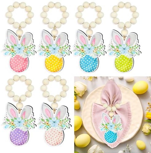 EureKaEr 6 Stück Hasenohren Serviettenringe, Ostereier Serviettenhalter, Holz Osterhasen Serviettenringe, Ostern Serviettenhalter Esstischdekoration für Osterparty Dekoration