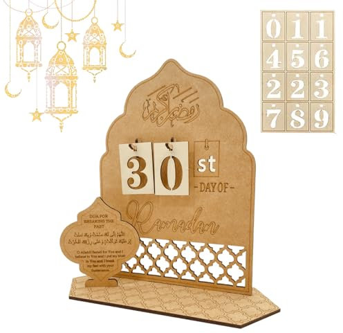 ARTGUTS Ramadan Kalender Aus Holz,DIY Ramadan Dekoration 30 Tage Countdown, Ramadankalender Kinder, Eid Mubarak Deko, Ramadan Dekoration für Zuhause, Islamische Geschenke, Wohnzimmer Gebet Ornament