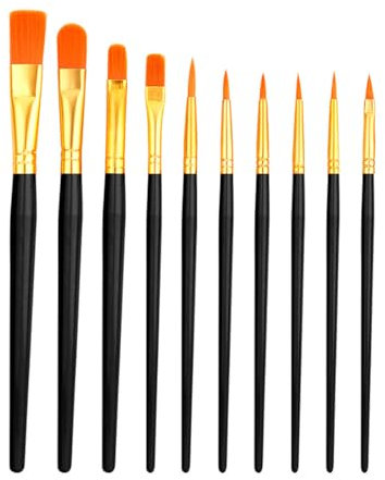 SGERUFZ 10 Piezas Set de Pinceles, Pinceles de Nylon, 5 Pinceles Redondos y 5 Pinceles Planos, Pinceles Finos para Pintura al Óleo, Acrílica, Gouache, Acuarela (10 Tamaños)