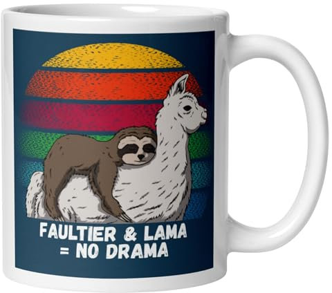 Lama Tasse | Faultier & Lama = No Drama | Lustige Alpaka Tasse mit Spruch | Faultier Geschenk für Lama Liebhaber