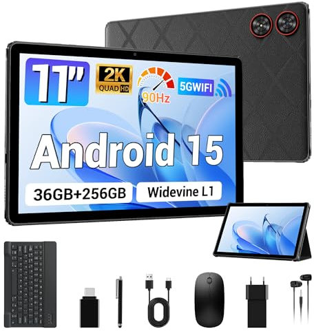 MAXLEGEN Tablette Tactile Android 15, 11 Pouces 2K IPS Écran, 36GB RAM+256GB/1TB Extensible, Octa-Core 90Hz, 5G WiFi Tablets, 9580mAh, Caméra 13MP, GPS, Clavier/Souris/Stylet/Écouteur/Étui Inclus