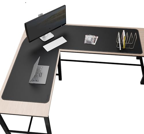 Chihein Leder-Schreibtischunterlage in L-Form, 155 cm x 185 cm x 60 cm – Große Gaming-Eckunterlage, rutschfeste, wasserfeste Oberfläche, leicht zu reinigen, perfekt für Büro und Zuhause (schwarz)