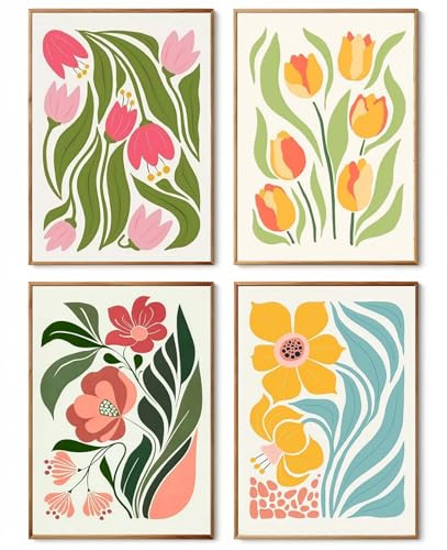 YUCCAORCHID Peinture Numero Adulte,4 Pièces DIY Peinture Acrylique avec Peintures et Pinceaux Paysage Coloriage Par Numero pour la Décoration de la Maison Sans Cadre 30×40 cm-Fleurs