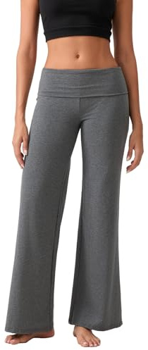 BEWECASU Women Lounge Yoga Pants Fold Over Low Waist Wide Leg Sweatpants Flare Leggings Bell Bottoms Y2K Foldover Pants(Dark Gray,M)