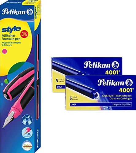 Pelikan Stylo-plume style néon, plume M (stylo plume + 10 cartouches, rose fluo)