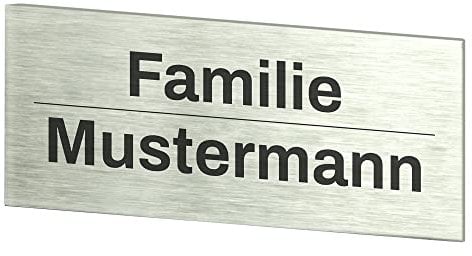 Edelstahl Türschild mit individueller Gravur 9x3,0cm - personalisierte Namenschilder für die Haustür und Briefkasten mit Wunschtext - Klingelschild/Briefkastenschild selbstklebend mit Gravur