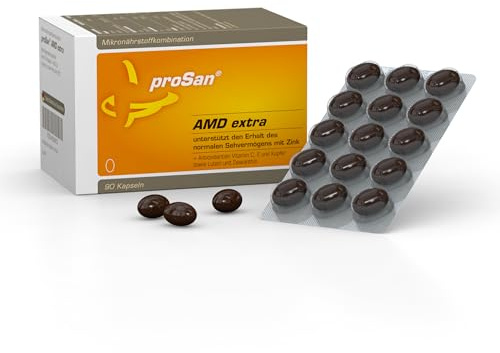 proSan AMD extra (Monatspackung, 90 Kapseln) | Inhaltsstoffe nach AREDS2-Studie, Lutein & Zeaxanthin, Unterstützt den Erhalt des normalen Sehvermögens mit Zink