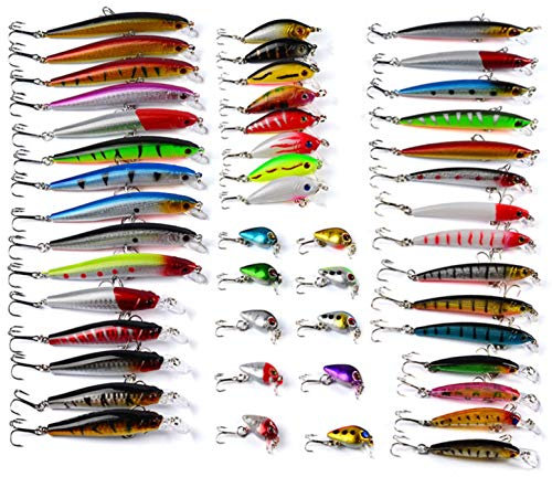 CHSEEO 48 Stück Wobbler Kunstköder Set Angel-Köder Forellenköder Angelhaken Perfekt zum Hecht Zander Angeln Barsch Forelle Dorsch Swimbait Jerkbait Angelzubehör Angelset #2