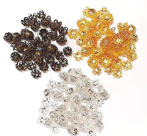 300stk Filigrane Perlenkappen, Perlkappen, 8mm, Metall Spacer Silber,Gold, Kupfer set Zwischenperlen Zwischenteile Endkappen Silber Metallperlen Für Schmuck Perlen Kette Armband