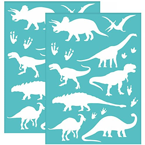 OLYCRAFT 2 Stück Selbstklebende Siebdruck Schablonen Dinosaurier Muster Wiederverwendbar Tiergitter Schablonen Transfer Waschbar Heimdekoration Für DIY T Shirt Stoff Malerei 19.5x14cm