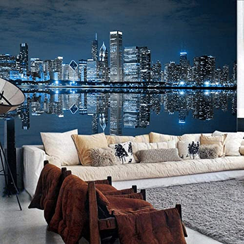 3D Mural Photo Wallpaper Black and White New York Night City Backdrop Wall Classic Interior Decor Wallpaper 3D Panel Wall Wall Bathroom Restaurant Hall Living Room Hallway Wall Art 140(W) x70(H) cm