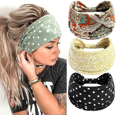 scicent Boho Stirnband Damen Haarband Extra Breit Haarbänder Yoga Knot Stirnbänder Sport Elastische Haarschmuck, 16005