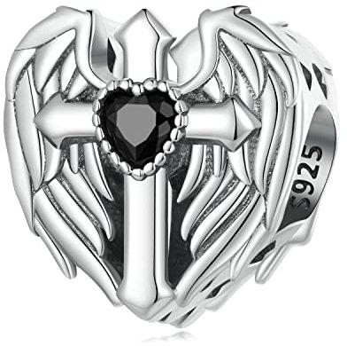 NINGAN 925 Sterling Silber Kreuz Glaube Wächter Perlen Funkelnde 5A-Zirkonia-Anhänger Religiöse Perlen, geeignet für Armbänder und Halsketten