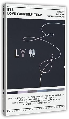 K-Pop BTS Poster Love Yourself Tear Album Cover Poster Leinwand Poster Wandkunst Dekor Druck Bild Gemälde für Wohnzimmer Schlafzimmer Dekoration 20 x 30 cm
