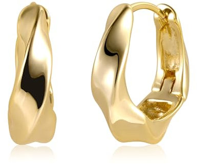 Gold Ohrringe Klobige Creolen Damen, Kleine Gedrehte Creolen Ohrringe Hypoallergen Sterling Silber Ohrringe Kleine Dicke Ovale Gedrehte Creolen Huggie Klobige Creolen Ohrringe Damen Mädchen
