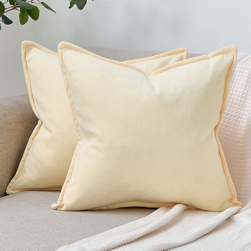 DakTou Kordsamt Kissenbezug 45x45 Beige Boho Gestreifte Sofakissen Dekokissen Kissenbezüge Kissenhülle Zierkissenbezug 2er Set mit Verstecktem Reißverschluss für Wohnzimmer Schlafzimmer