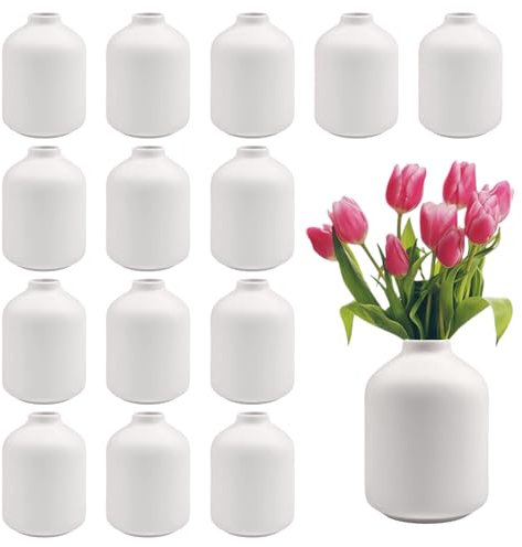 YEXEXINM 15 Stück 9,6 cm weiße Keramik Knospen Schüttgut, Boho kleine Vasen in Schüttgut für Blumen, Mini Vasen für Mittelstücke für trockene Blumen, Garss für Home Tisch Dekor