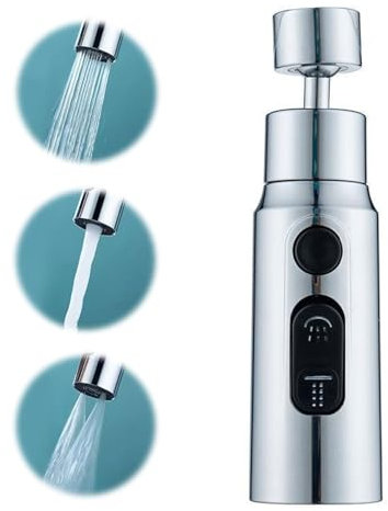 Xiciki Kitchen Tap Spray Head, 360° Swivel Tap Extender, Kitchen Faucet Aerator with 3 Function Modes, Universal Tap Adapter for Kitchen Sink, Faucet Adapter for Home Kitchen Accessories