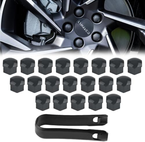 JEYORZY 20 pcs Tapas Tuercas 19mm, Tapones Tornillos Ruedas Coche, tapas para tuercas de rueda, Tapas Tuercas Perno Rueda, para la mayoría de tornillos de rueda, con Herramienta de Extracción, gris