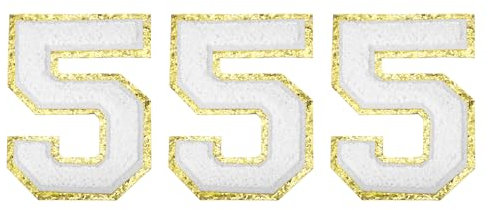sourcing map Chenille Number Patches 4.4 Self Adhesive Number 5 Iron on Embroidered Patch Sew on Letter Stickers Applique for Repairing Clothing Jeans Shoes Hats DIY(White, Pack of 3)