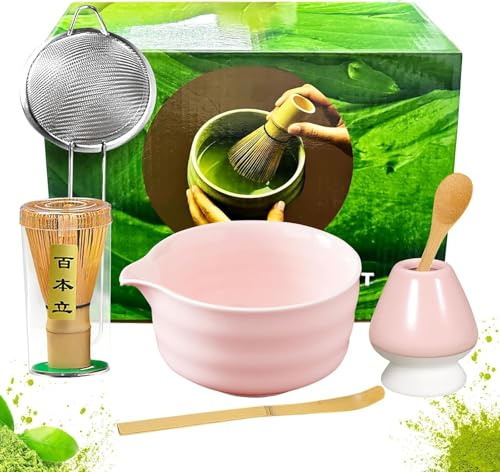 Simsky Matcha set, Japanisches Tee-Set, Matcha-Schale, Schaufel, Sieb, Matcha-Besenhalter, Matcha-Besenständer, Matcha-Tee-Set (Rosa)