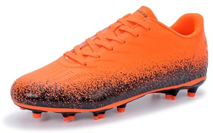 FEETHING Unisex Adults Football Boots for Men Women - Multi Ground Anti Slip Soccer Cleats with Lightweight Cushioning(8UK, Orange/Black)