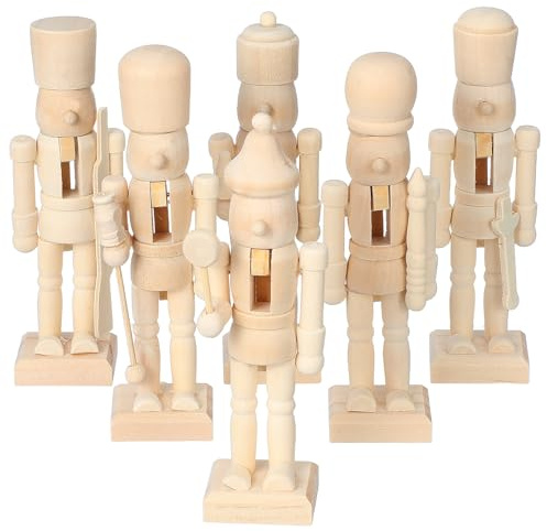 CVUTOVO Nussknacker Soldat 6 Stück 12cm Weiß Holz zum Bemalen Weihnachtsbasteln für Hobbykünstler und Festdekoration