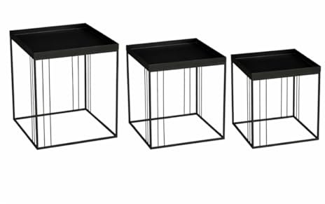 MICA Decorations Beth Beistelltisch – Set aus 3 – Beistelltische Wohnzimmer – Couchtisch – Beistelltisch klein – Eisen – 45 x 45 x 52 cm – Schwarz