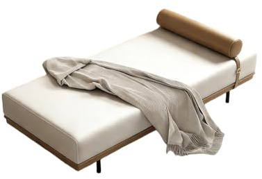 KIBONCY Chaise Lounge Window Seat, Faux Leather Accent Bench – Modern Design with Bolster Pillow, Easy Maintenance, 5 Color Options for Bedroom Living Room(E,150x45x42cm)