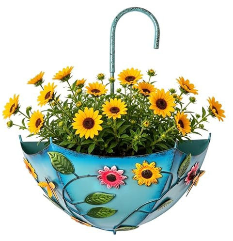 MFYOUPK Umbrella Shaped Planter, Wall-Mounted Flower Pot Hanging Metal Plant Pot With Drainage Inverted Umbrella Style Planter Garden Decoration For Patio Porch Backyard Courtyard Terrace Balcony