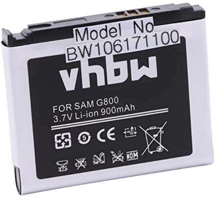 vhbw 1x Akku kompatibel mit Samsung SGH-M8910 Pixon12, SGH-G800, SGH-i200, GT-S5233, SGH-L870 Handy Smartphone Telefon (900 mAh, 3,7 V, Li-Ion)