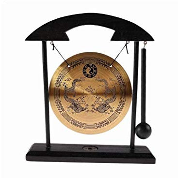 lachineuse - Gong sur Socle Dragon Chinois - Gong Tibétain Dragon - Décoration Zen en Bois & Cuivre - Objet Déco Chinoise pour Maison, Bureau, Salon - Idée Cadeau Chine Asie - Tradition Asiatique
