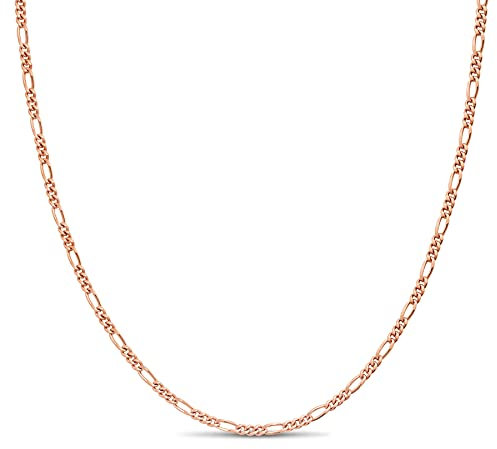 KEZEF 18k 2mm Rose Gold Plated 925 Sterling Silver Chains Italian Figaro 24 Inch Choker Chain Solid Silver Necklace for Women Mens