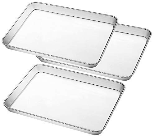 Stainless Steel Baking Pan, Large Cookie Sheet Set for Toaster Oven Tray Pans by Umite Chef, Superior Mirror Finish, Easy Clean, Dishwasher Safe, 12 x 10 x 1 inch, 3 Piece/set