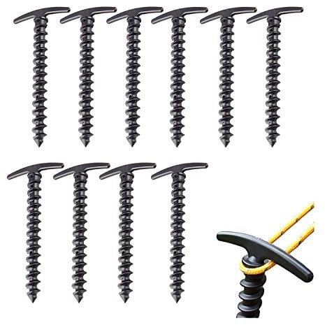 HYFAN Outdoor Tent Tarp Pegs Lightweight Aluminium Alloy Spiral Stakes Plastic Screw Stakes Steel Nails (Black)