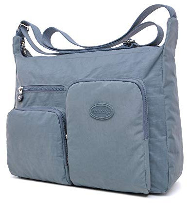 Efanliu Große Umhängetaschen Damen Leichte Schultertasche Tasche Crossover Handtasche Nylon Sporttasche Stofftasche Wasserdicht (Grau, XL)