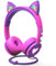 FosPower - Kopfhörer Kinder mit LED leuchten Katzenohren, 3,5mm On Ear Audio Kopfhörer für Kinder mit geschnürtem, Begrenzte Lautstärke max : 85 dB - Pink/Lila