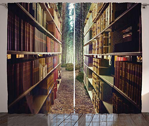 ABAKUHAUS Bücherregal Rustikaler Gardine, Zusammenfassung Bibliothek in Woods, Schlafzimmer Kräuselband Vorhang mit Schlaufen und Haken, 280 x 225 cm, Rotbraun