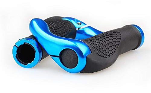 VOANZO Fahrrad Lenkergriffe, Ergonomisches Design Gummi MTB Mountainbike Lenkergriffe Mit Lenkerenden Hörner, Komfortable Schutz (Schwarz + Blau)