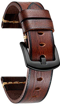 BINLUN Leder Uhrenarmbänder Damen Herren Handgefertigtes Gemüse gegerbtes Leder Uhrenarmband Schwarz Rot Braun Grün Retro Ersatz Uhrenarmbänder 18mm 20mm 22mm 24mm 26mm Armband mit rostfreier Schnalle
