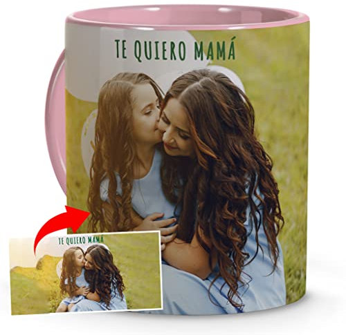 Taza Personalizada con Foto y Texto. Regalos Personalizados con Foto. Taza Personalizada para Novia. Día de la Madre Regalo Original Personalizado. Valentines. Taza con Color Interior y Asa Rosa