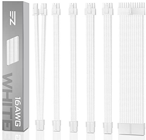 EZDIY-FAB Kit di Estensione del PSU con Manicotto Cavo Personalizzato di Alimentazione Manicotto Estensione 16 AWG 24-PIN 8-PIN 6-PIN 4+4-PIN con Pettini Bianchi-Connettore Bianco-Cavo Bianco