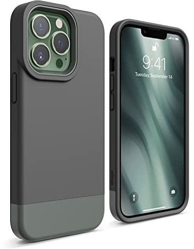 elago Glide Case Compatible with iPhone 13 Pro Case (6.1), Protective Thin TPU Cover, Shockproof, Enhanced Camera Guard, Anti-Scratch, Simple and Unique Design (Dark Gray/Light Green)