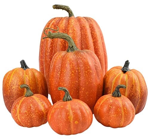 SUPYINI Kürbis Herbst Deko Dekoration Draußen, 7 Stück Mini Kürbisse Zierkürbisse,Simulation Schaum Kürbisse Herbsternte Sortierte Herbstdeko Herbstdekorationen Halloween