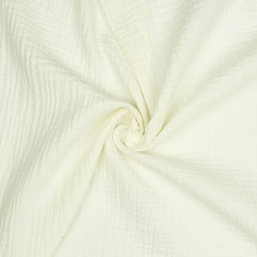 VmG-Store Musselin Double Gauze 61 Farben Meterware Stoff Tex 100 Uni (50 x 135cm) (036 I Ecru)